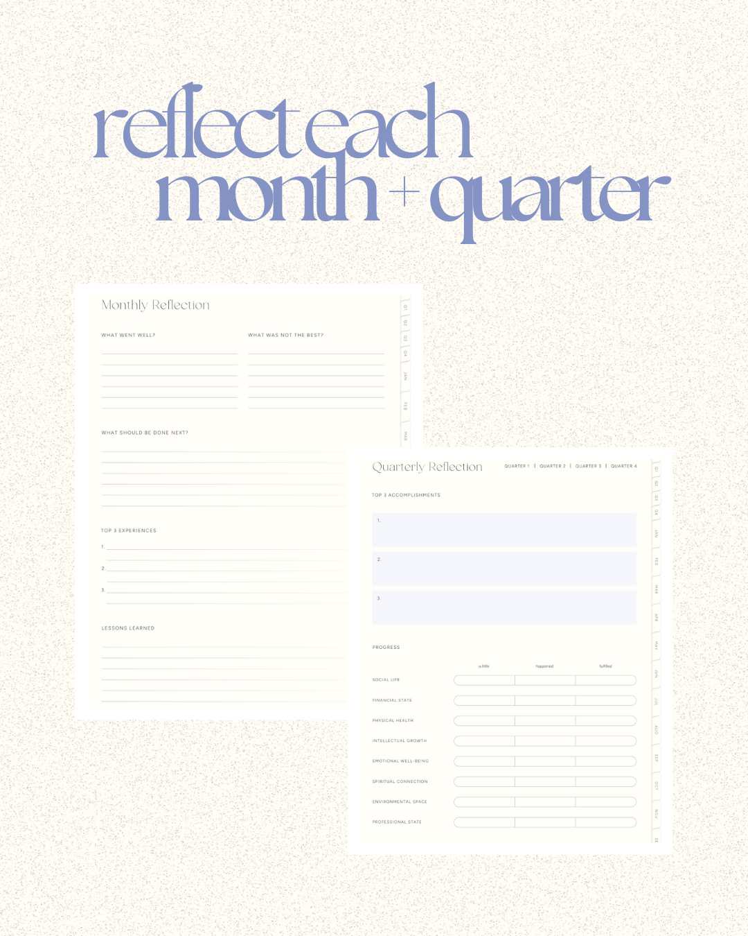 Digital yearly, quarterly, monthly weekly, daily planner for wellness and organizing