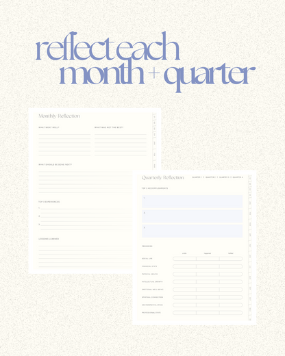 Digital yearly, quarterly, monthly weekly, daily planner for wellness and organizing