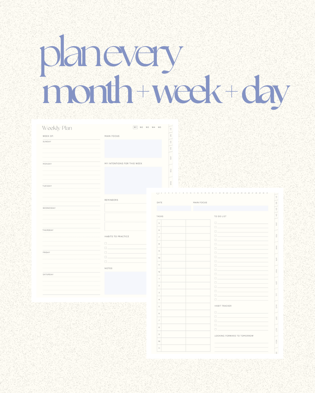 Digital wellness planner for yearly, quarterly, monthly weekly, daily planner organizing